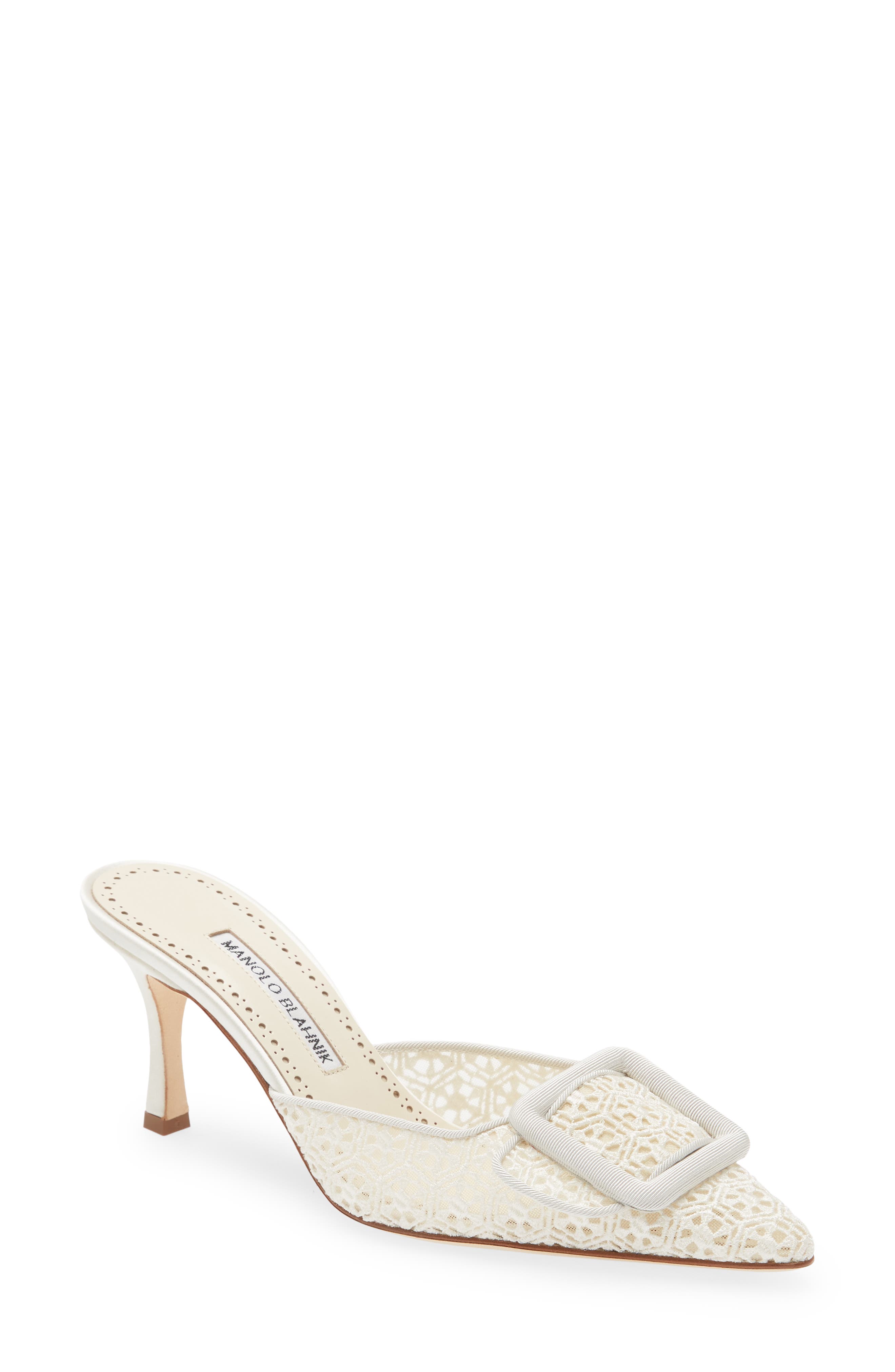 Manolo Blahnik Maysalebi Lace Buckle Pointed Toe Mule, Main, color, 
