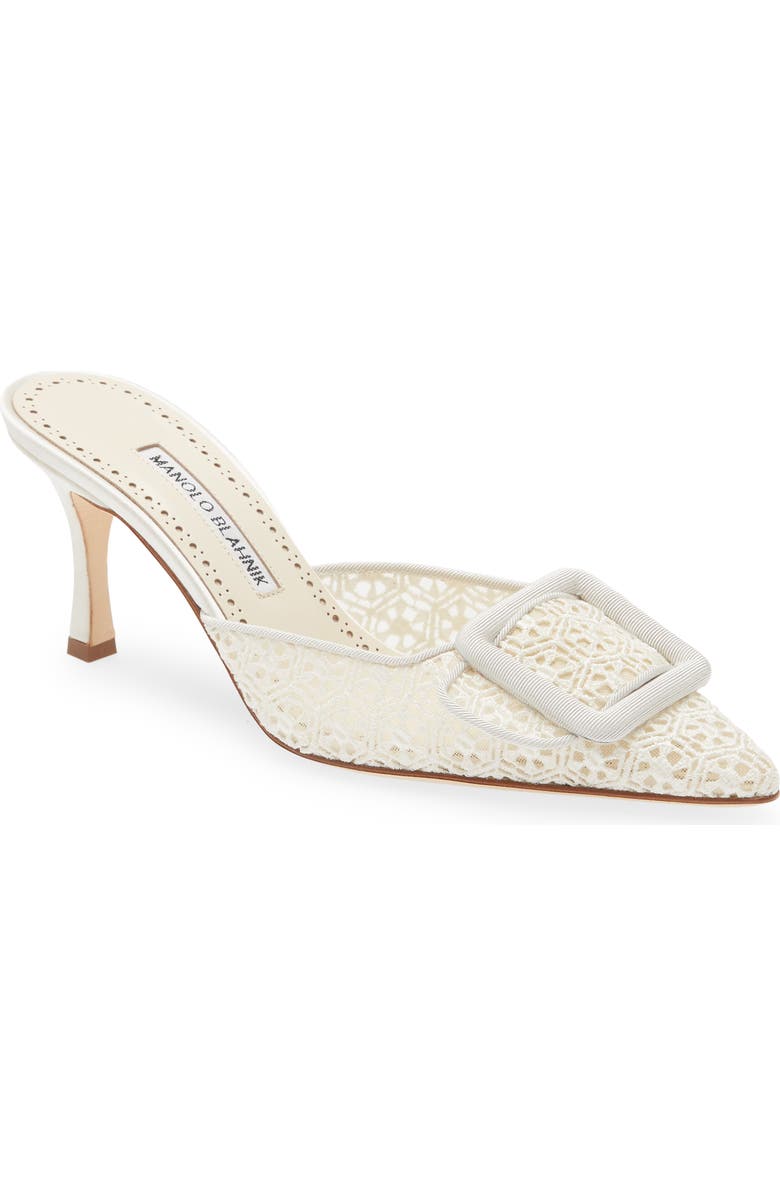 Manolo Blahnik Maysalebi Lace Buckle Pointed Toe Mule, Main, color,
