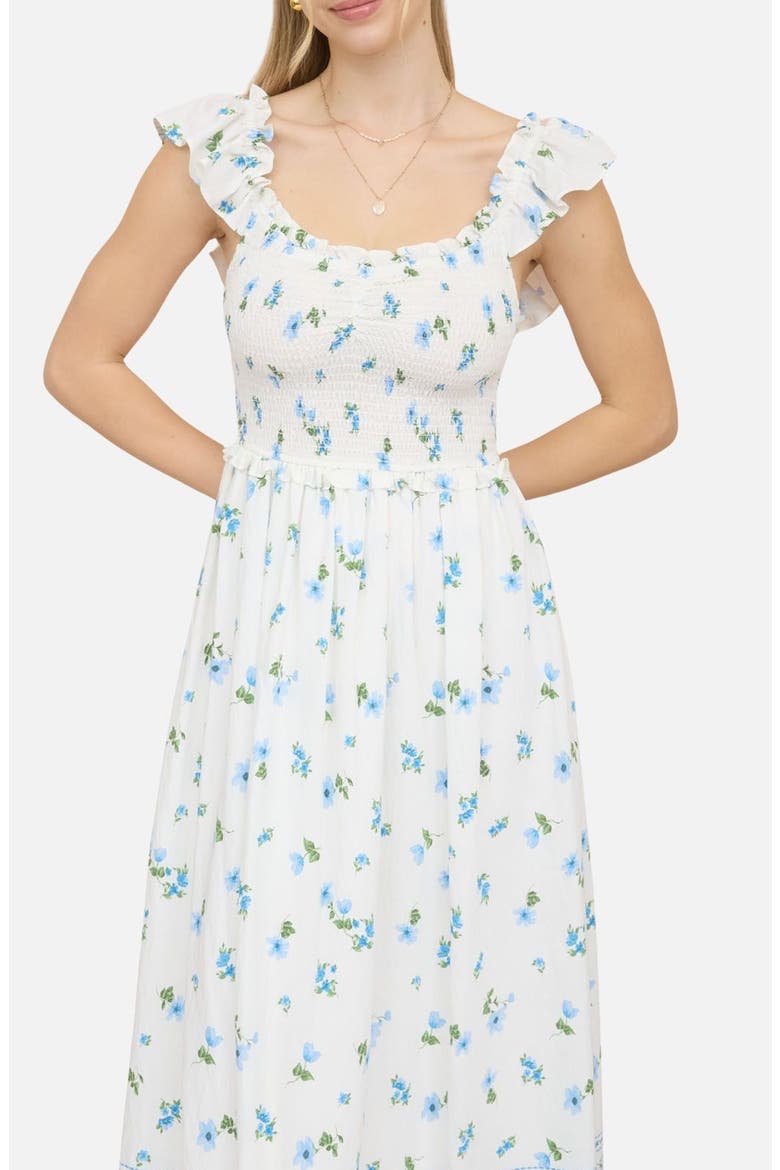 Floral Ruffle Fit & Flare Midi Dress, Alternate, color, BLUE MULTI