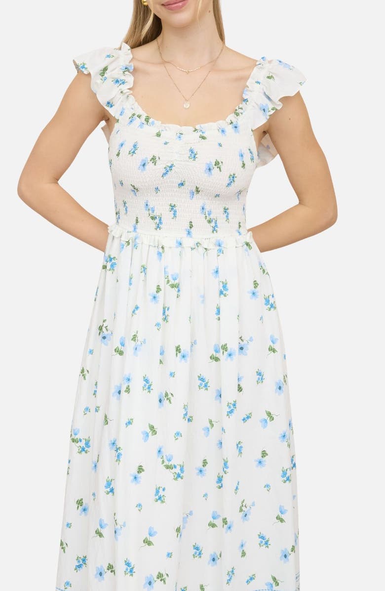 Blu Pepper Floral Ruffle Fit & Flare Midi Dress, Alternate, color, Blue Multi