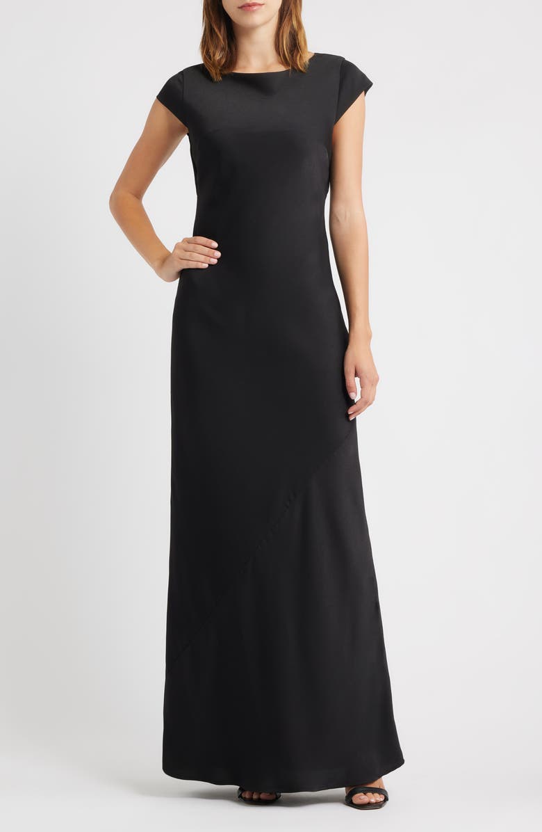 WAYF Johanna Open Back Gown, Main, color, Black