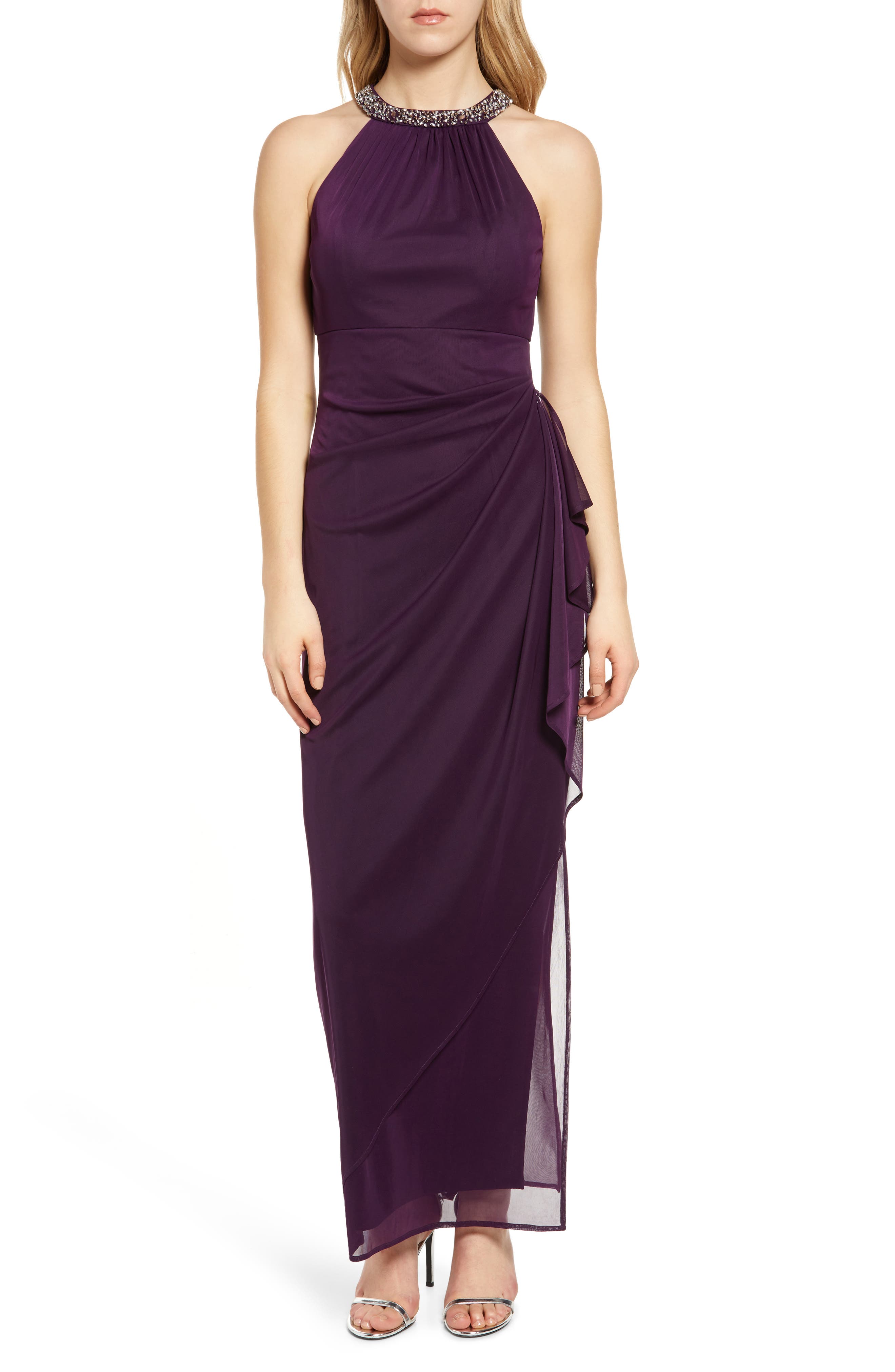 Embellished Halter Ruched Column Formal Gown - image 5