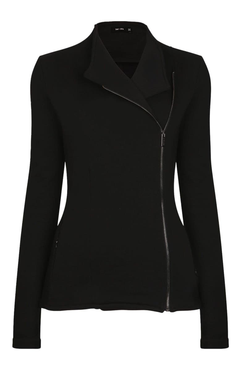 Saint + Sofia Cotton Biker Jacket, Alternate, color, Black