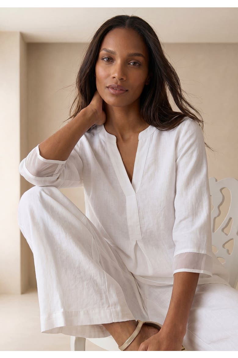 Hi Low Linen Tunic, Alternate, color, WHITE