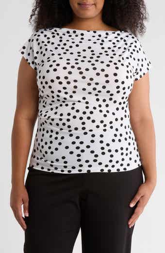Polka Dot Cowl Neck Cap Sleeve Jersey Top