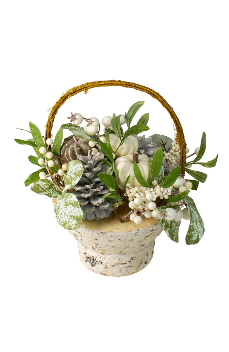 Northlight Gourds and Berries Fall Harvest Artificial Birch Basket Arrangement - 13", Alternate, color, White