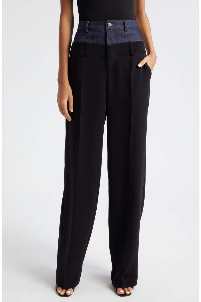 Dionne Mixed Media Pants, Main, color, BLACK/INDIGO