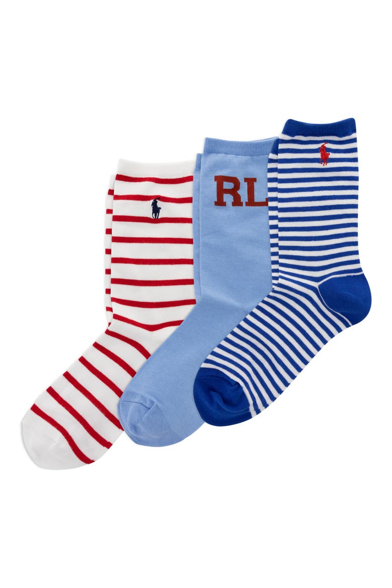 Assorted 3-Pack Crew Socks, Main, color, BLUE/ WHITE/ RED ASSORTED