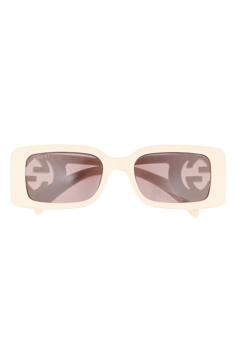 Gucci 54mm Rectangular Sunglasses, Main, color, White White Brown