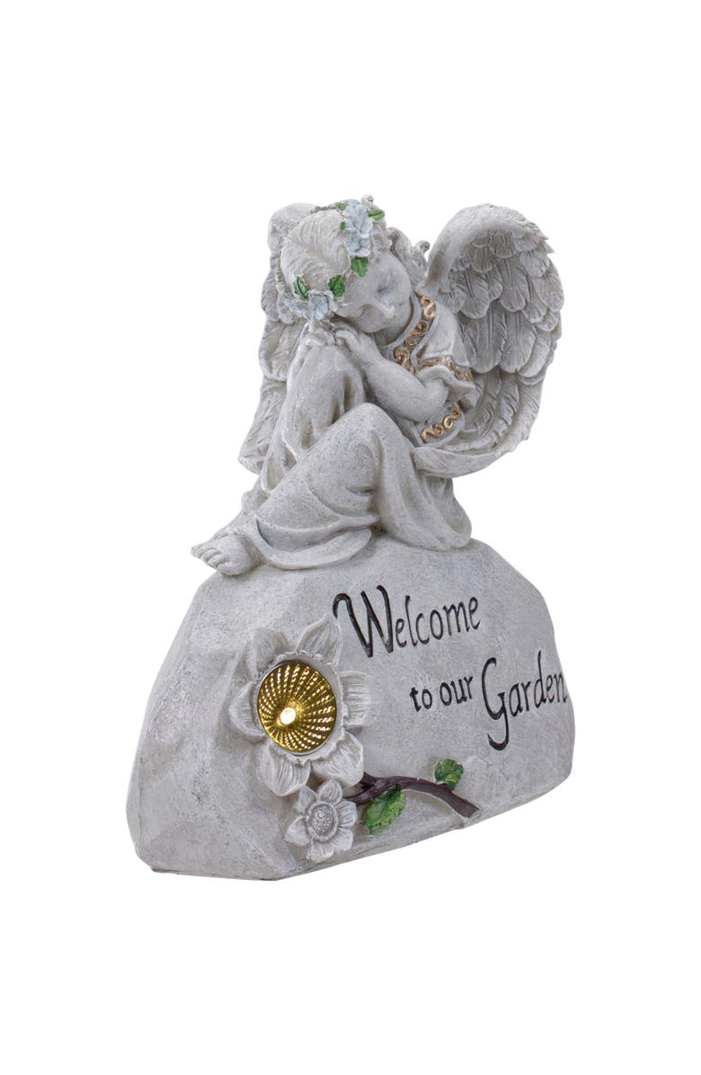 Northlight 9.25" Gray Solar Powered "Welcome to Our Garden" Angel Outdoor Garden Statue, Alternate, color, Gray