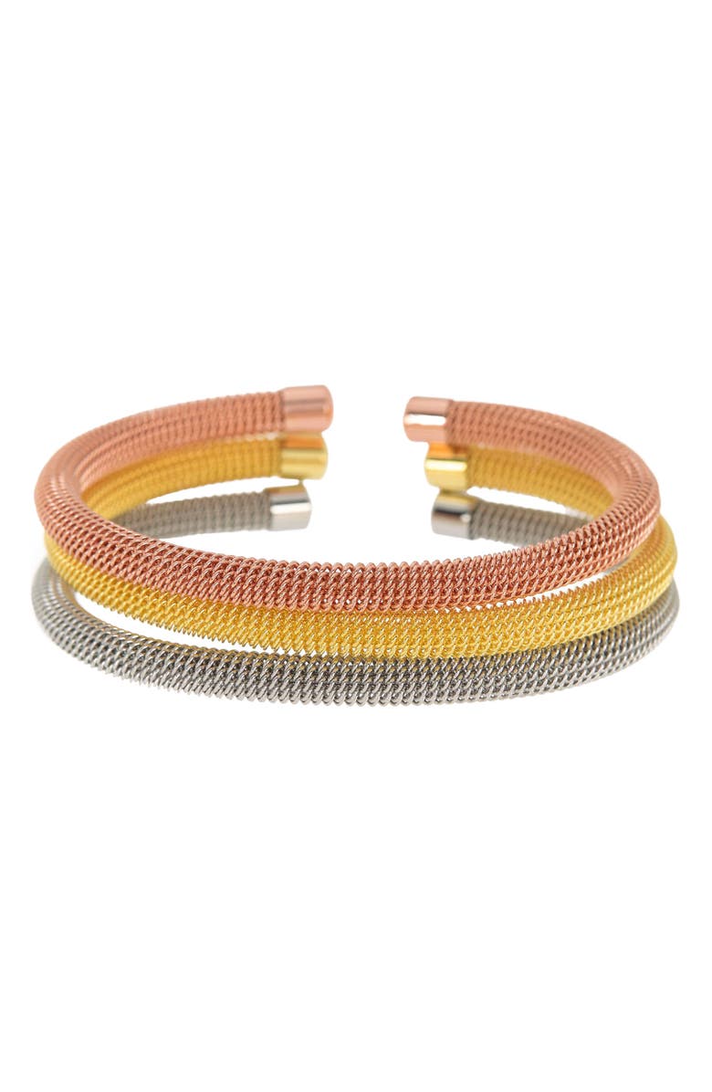 Juvell MESHMERISE Tri-Color Stainless Steel Twisted Cable Bangle Bracelet Set, Main, color, Tri Color