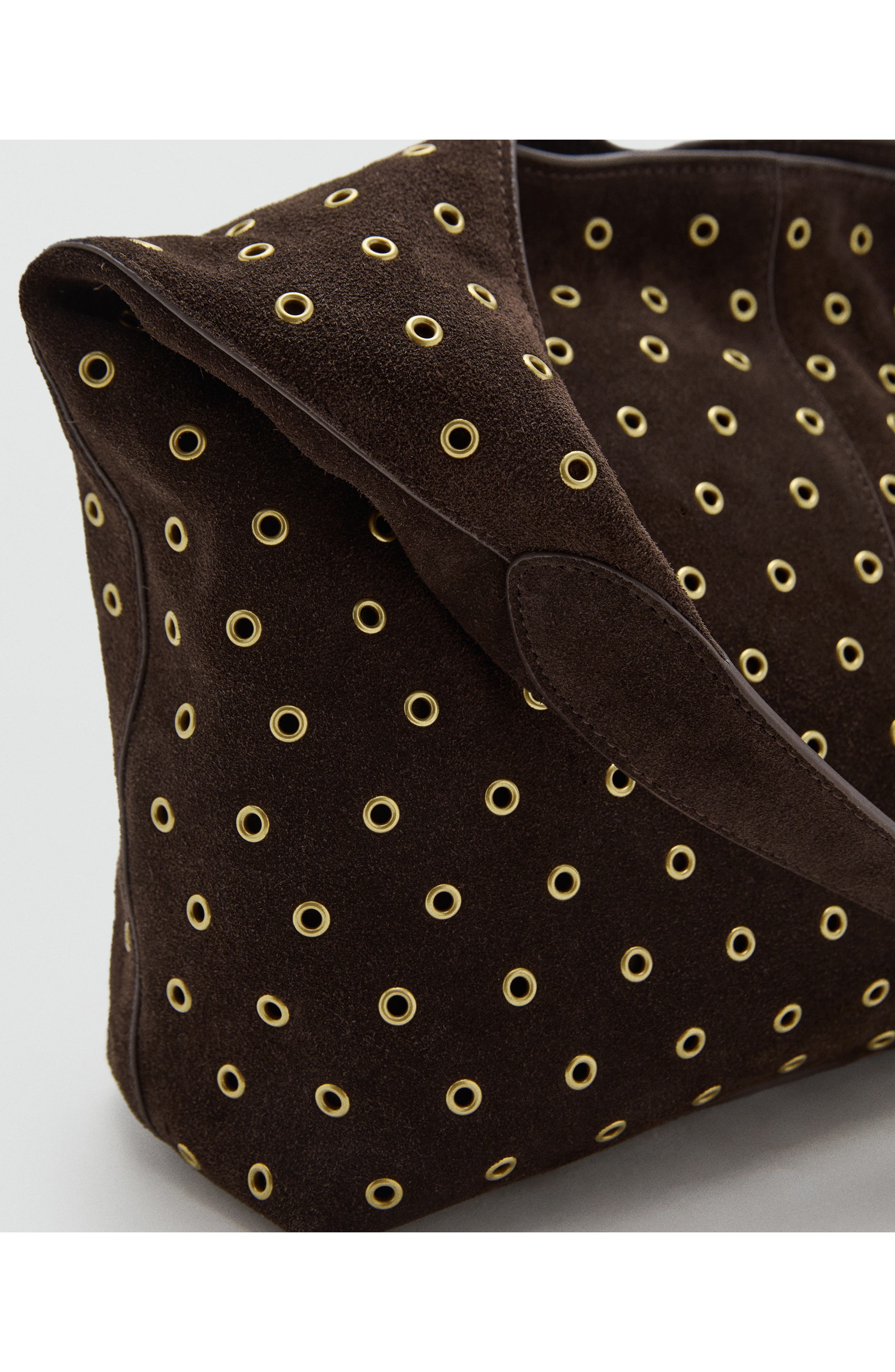 MANGO Suede Eyelet Shopper Bag, Alternate, color, 