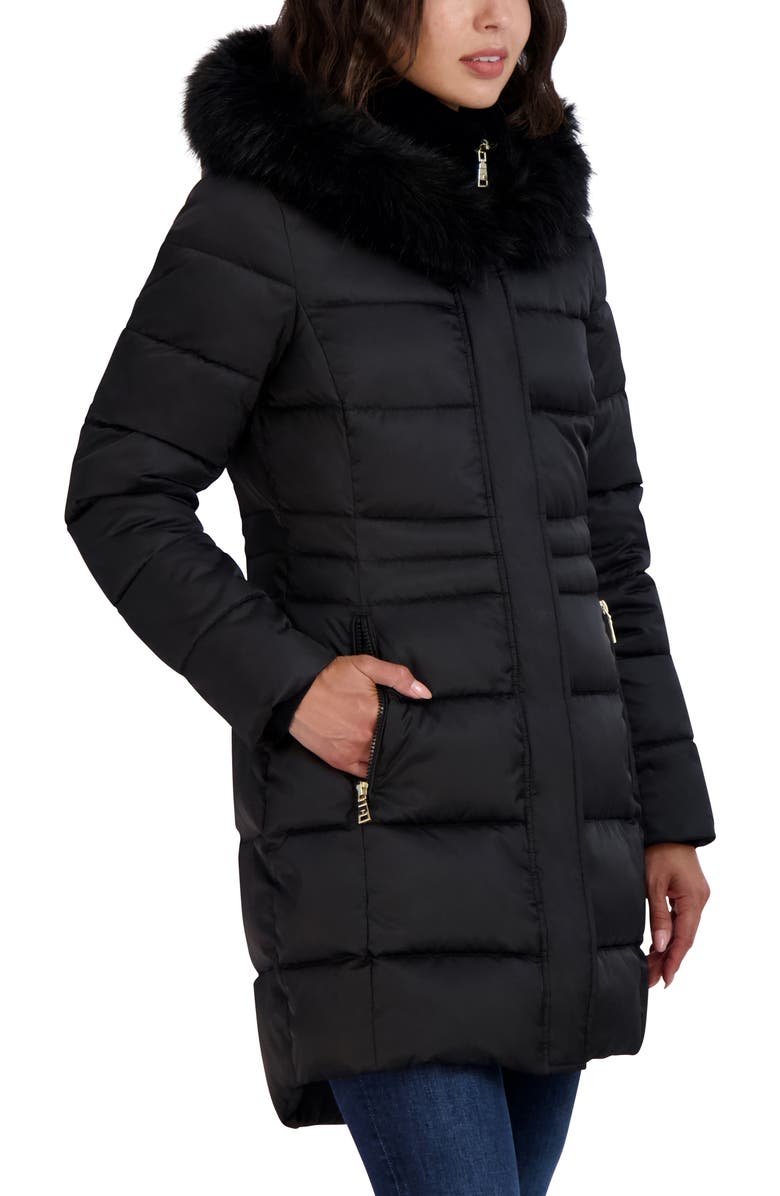 Tahari Dana Puffer Coat with Faux Fur Trim, Alternate, color, Black