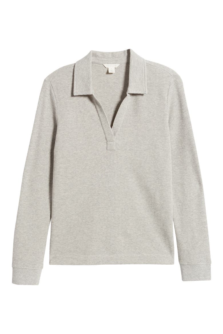 Long Sleeve Thermal Polo, Alternate, color, GREY HEATHER