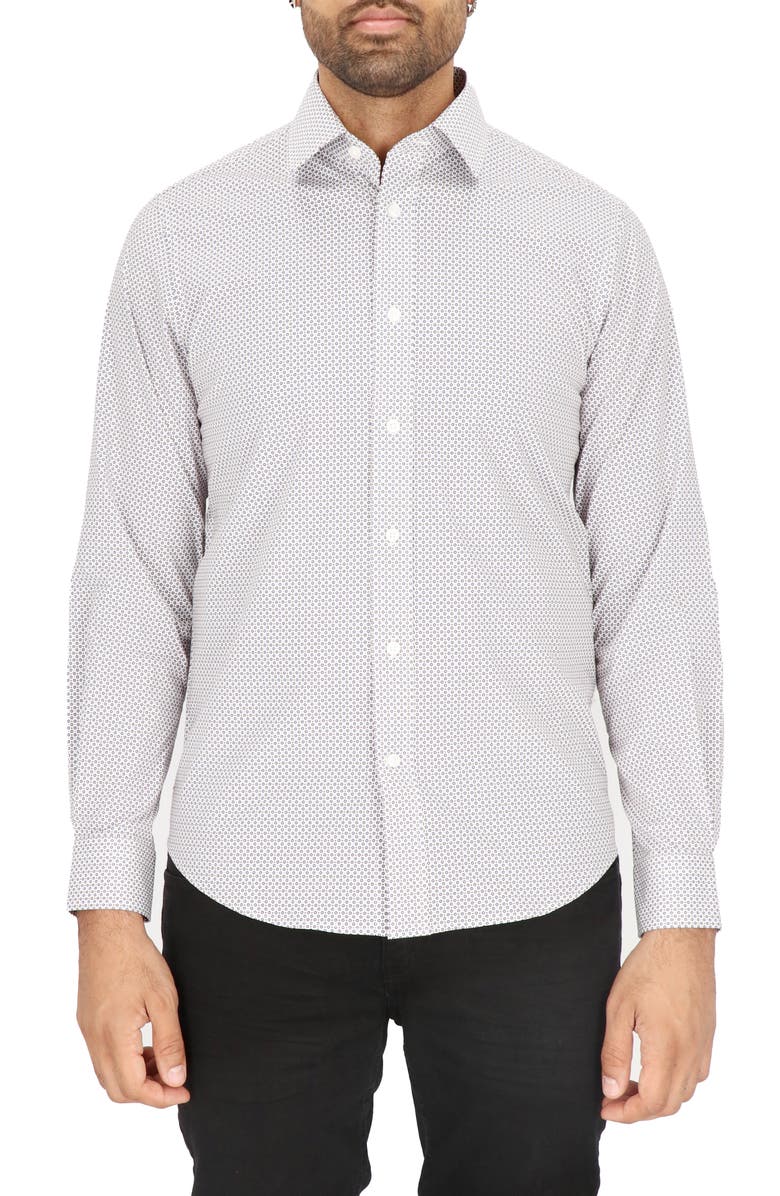 Scotch & Soda Modern Fit Dot Stretch Cotton Dress Shirt, Main, color, White/ Blue