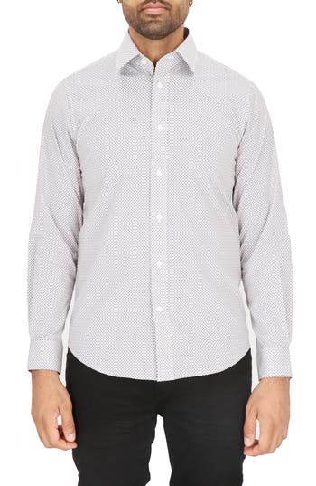 Scotch & Soda Modern Fit Dot Stretch Cotton Dress Shirt In Gray