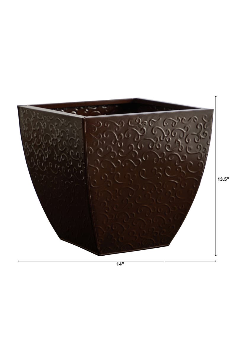 14-in Embossed Metal Scroll Planter, Alternate, color, Brown