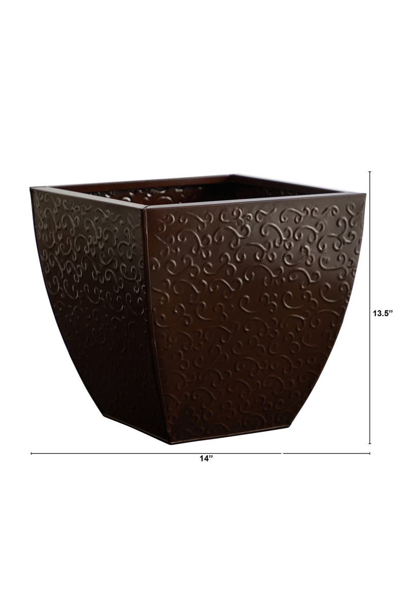 NEARLY NATURAL 14-in Embossed Metal Scroll Planter, Alternate, color, Brown