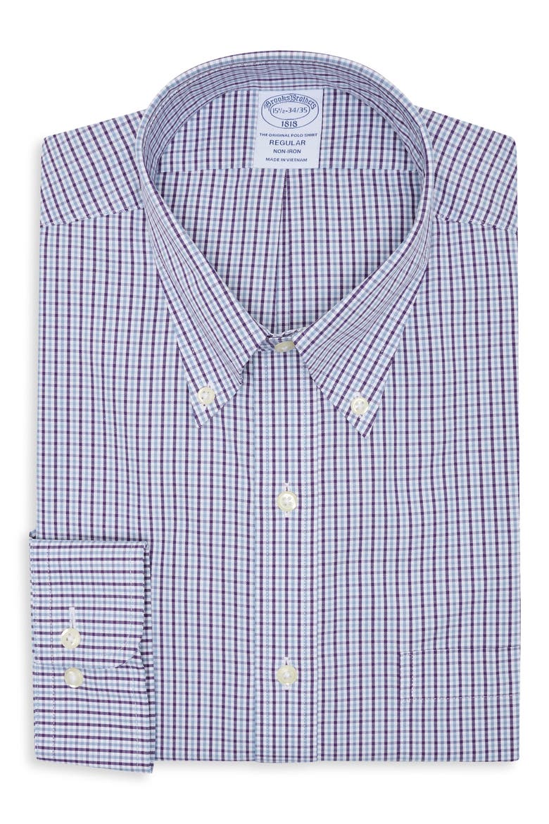 Regular Fit Non-Iron Checked Button-Down Shirt, Main, color, PURPLEWINDWARDCHK