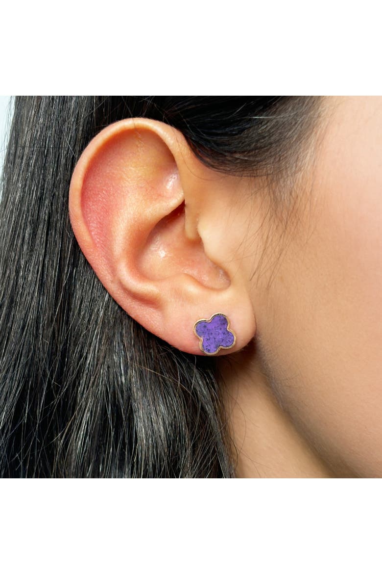 Small Amethyst Clover Stud Earrings, Alternate, color, Amethyst
