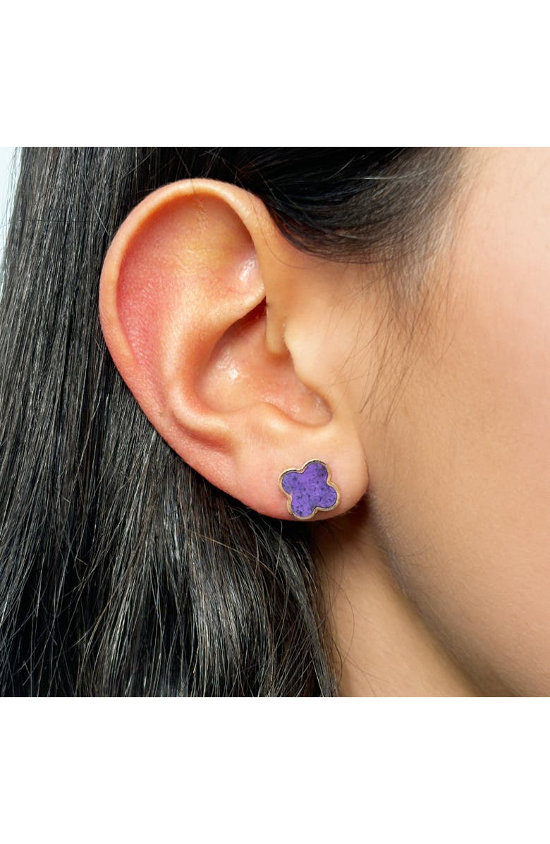 The Lovery Fine Jewelry Small Amethyst Clover Stud Earrings, Alternate, color, Amethyst