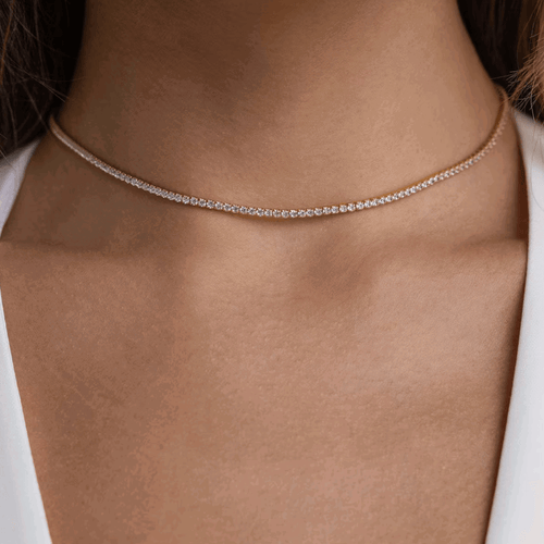 Hollywood Sensation Moonlit Tennis Necklace With Aaaaa Cubic Zirconia In Gold