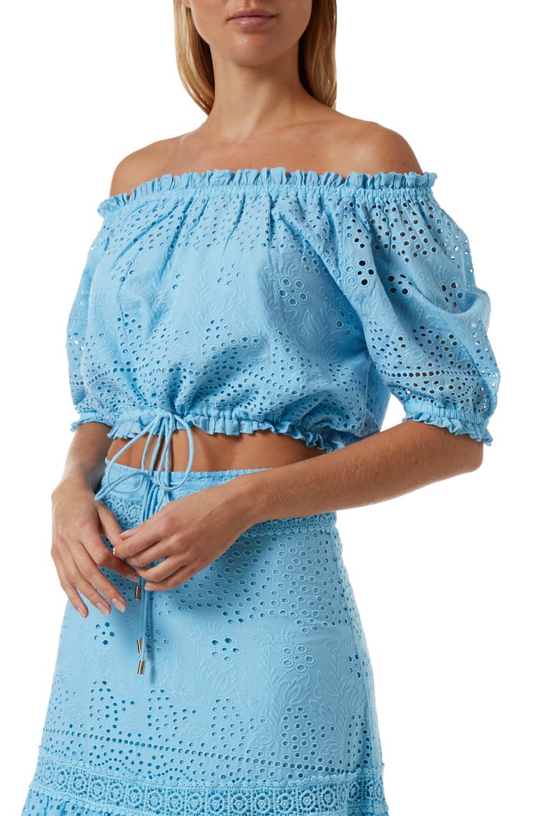 Francesca Eyelet Off the Shoulder Cover-Up Top, Main, color, CORNFLOWER