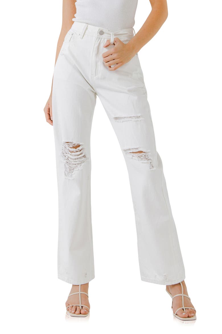 Destroyed Straight Leg Jeans, Main, color, WHITE