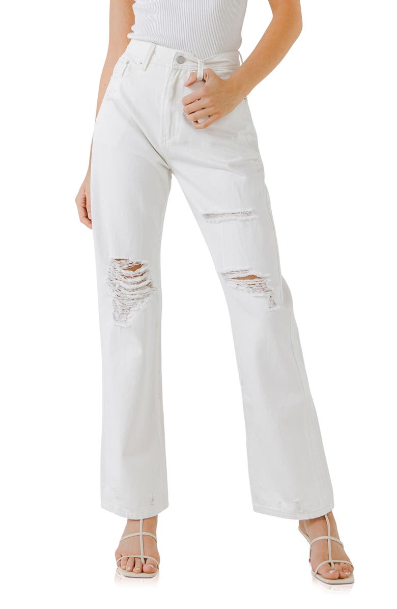 Grey Lab Destroyed Straight Leg Jeans, Main, color, White