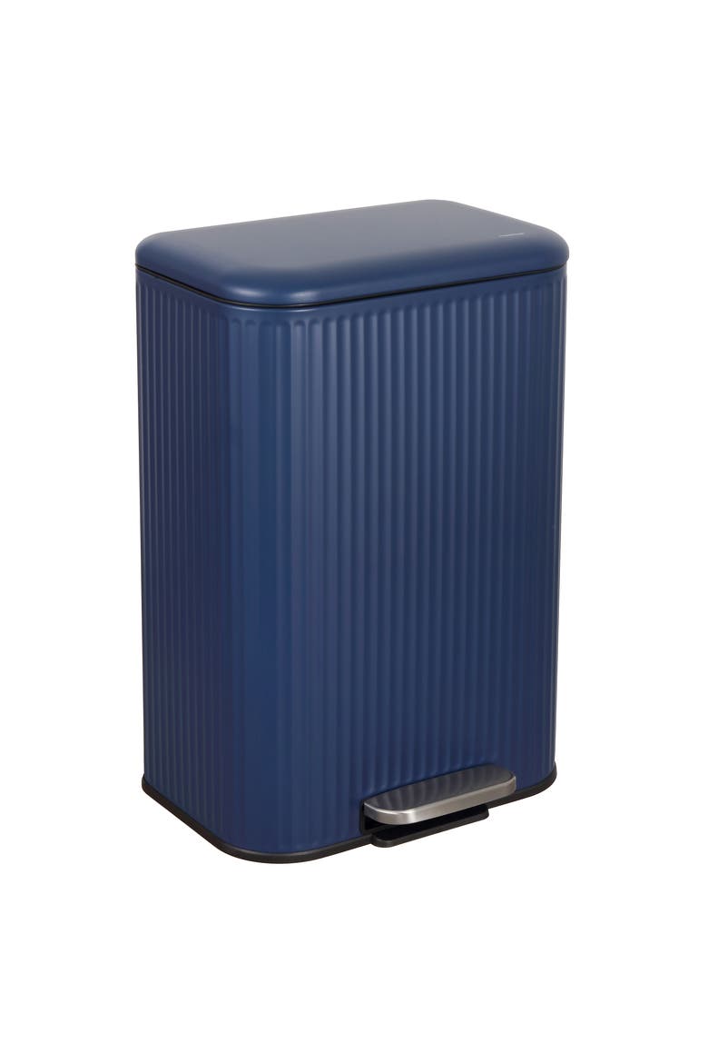 Astra Ribbed Rectangular Step Pedal Trash Can with Soft-Close Lid, Main, color, Denim Blue