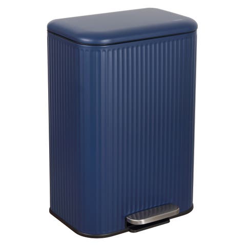Astra Ribbed Rectangular Step Pedal Trash Can with Soft-Close Lid