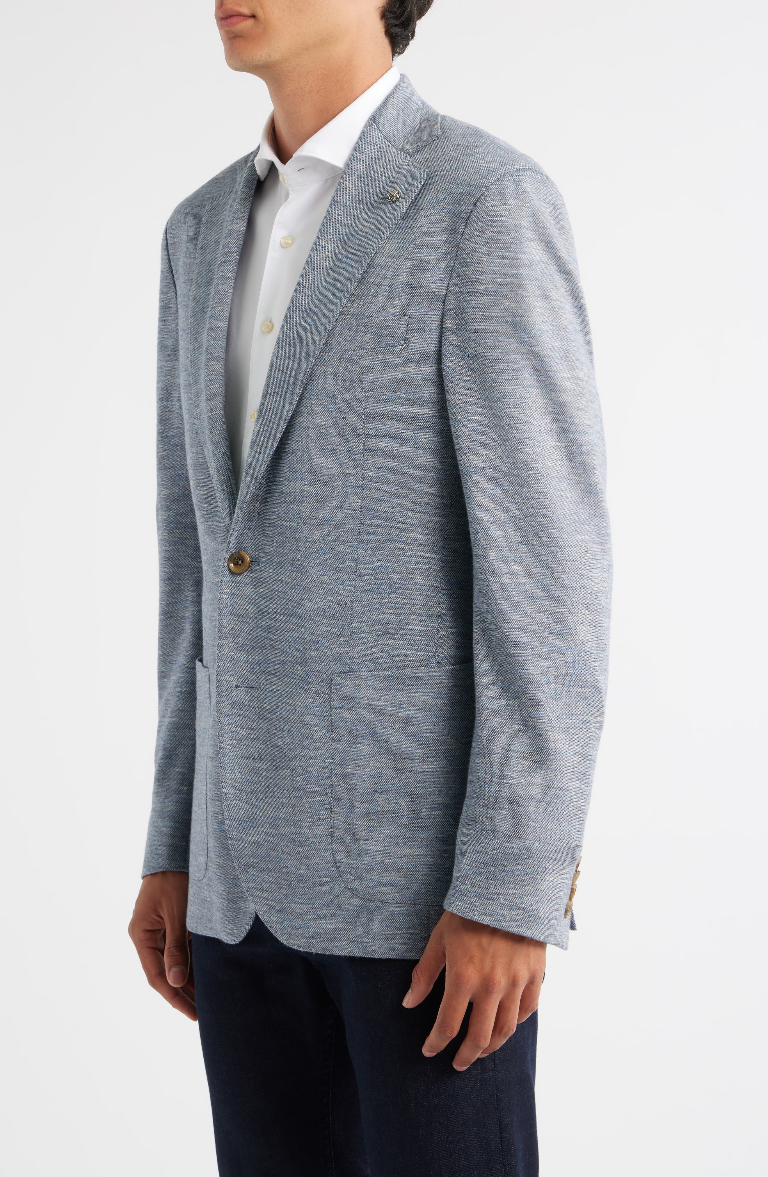 Hartford Blue Knit Wool & Silk Blend Mélange Sport Coat (Men