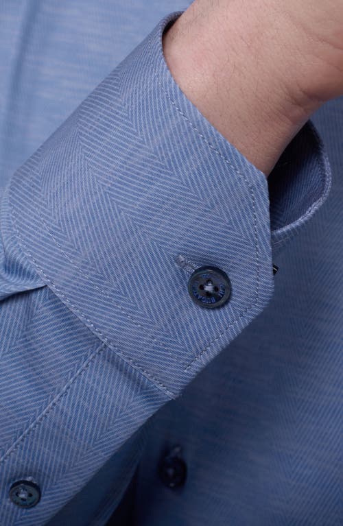 Bugatchi James Ooohcotton® Herringbone Button-up Shirt In Blue