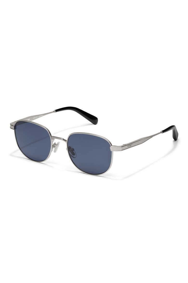Born Ready 52mm Polarized Round Sunglasses, Alternate, color, MATTE SILVER/ NAVY POLARIZED