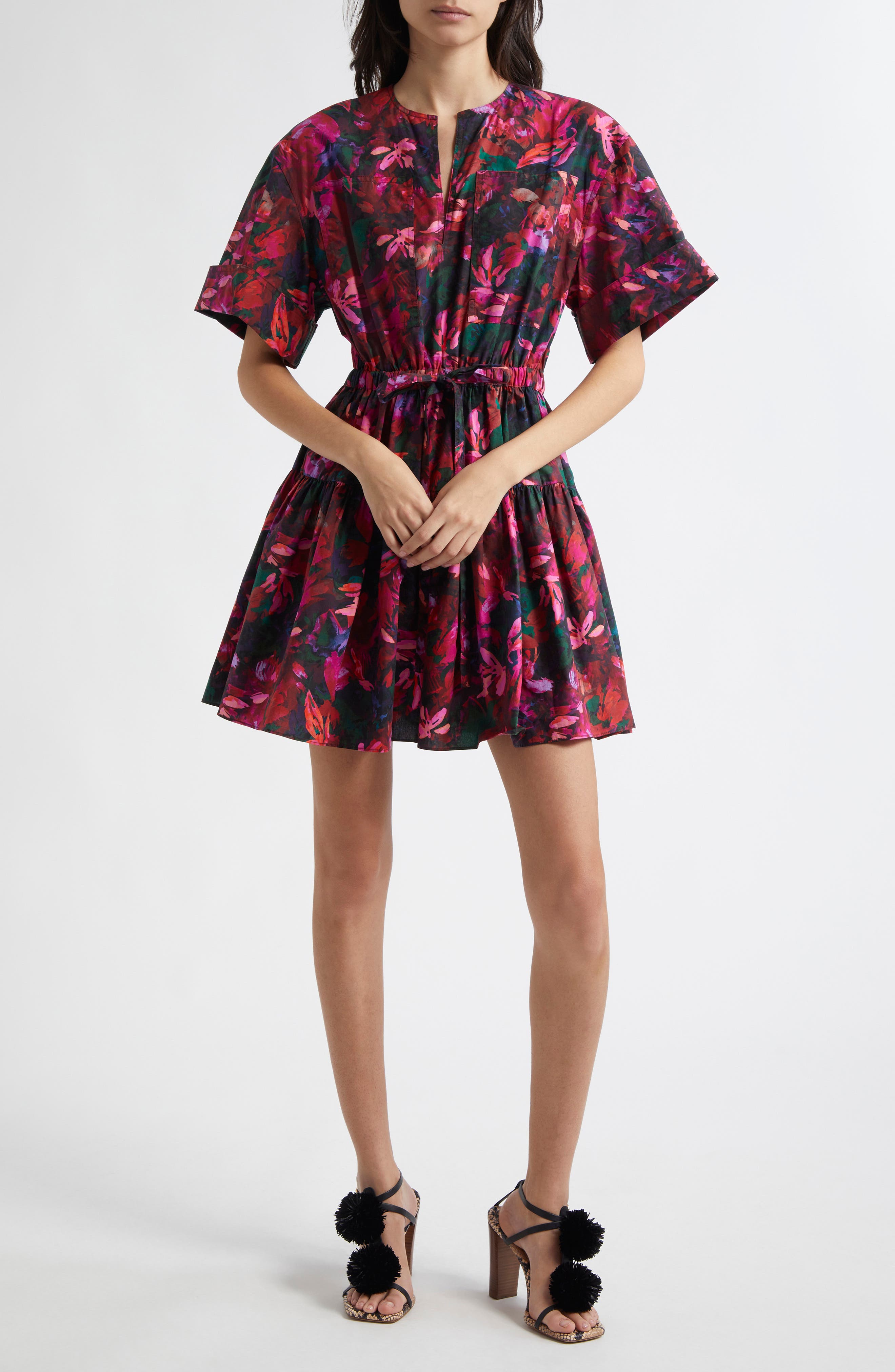Ulla Johnson Nadira Floral Print Tie Waist Tiered Minidress