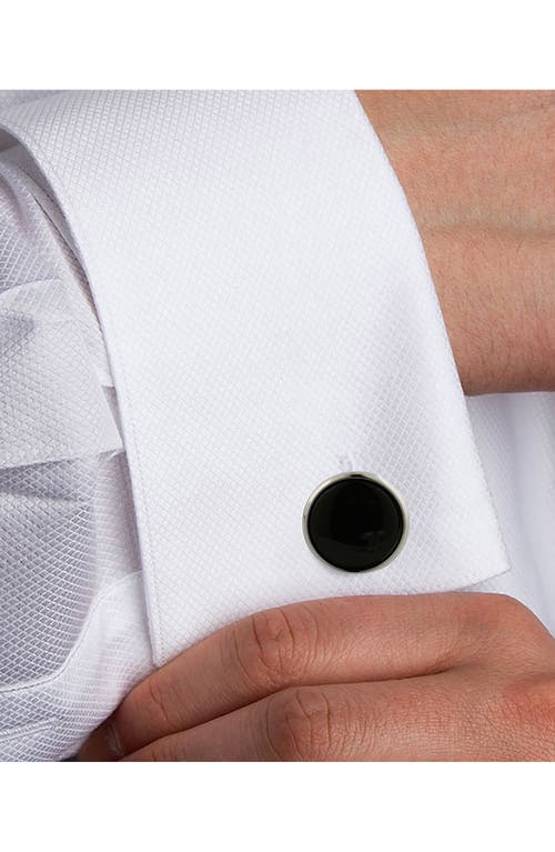 David Donahue Brass & Onyx Shirt Studs & Cuff Links Set Gift Box In Silver