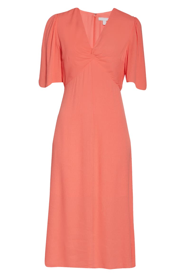 Twist Front Midi Dress, Alternate, color, CORAL ROSE
