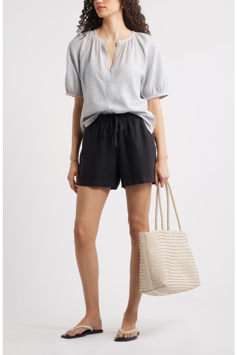 Linen Drawstring Shorts, Alternate, color, BLACK