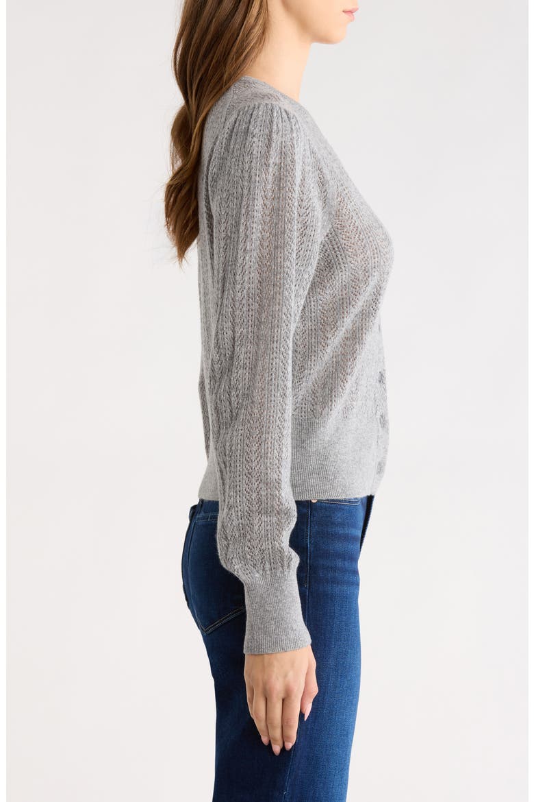Eudora Pointelle Knit Cashmere Cardigan, Alternate, color, LIGHT HEATHER GREY