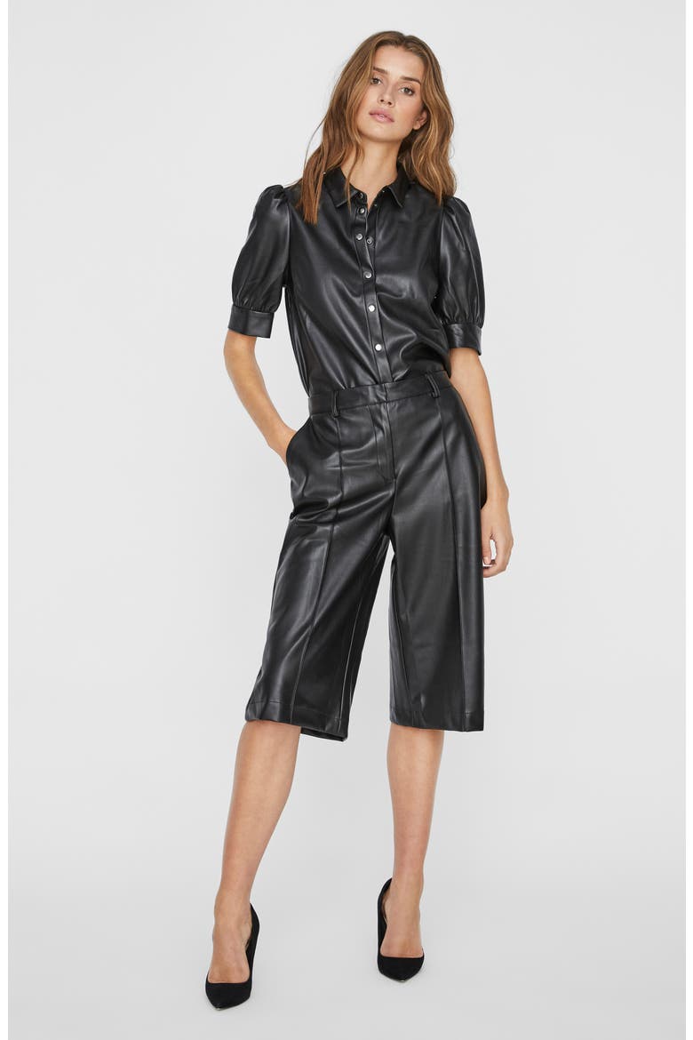Paulina Faux Leather Bermuda Shorts, Alternate, color, BLACK