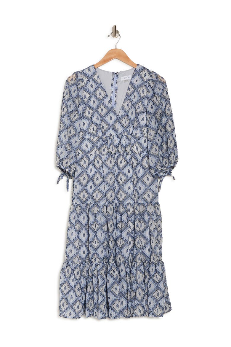 Geometric Print Ruffle Hem Midi Dress, Alternate, color, BLUE MULTI