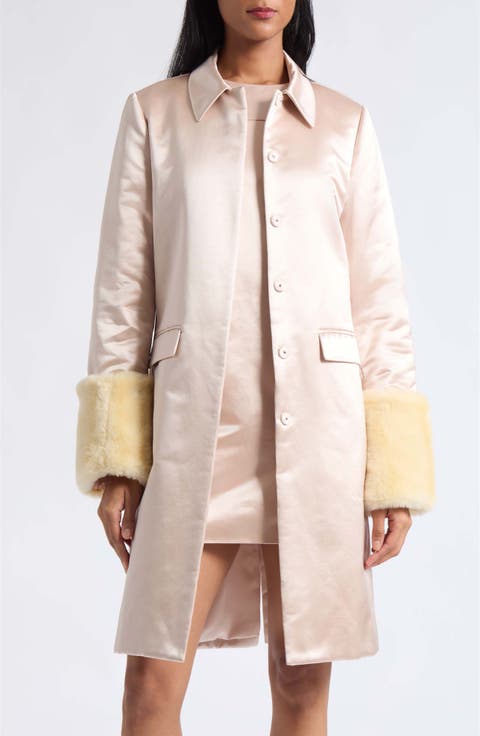 Chester Silk & Cotton Coat with Faux Fur Cuffs