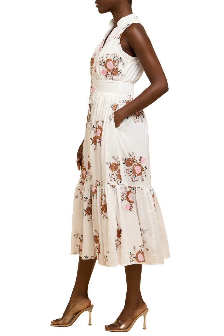 Andira Floral Embroidery Cotton Midi Dress, Alternate, color, WHITE