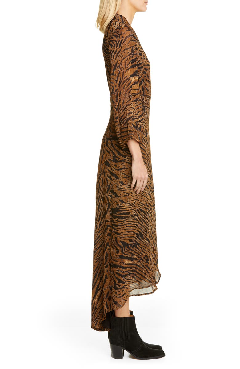 Ganni Tiger Print Georgette Midi Wrap Dress, Alternate, color,