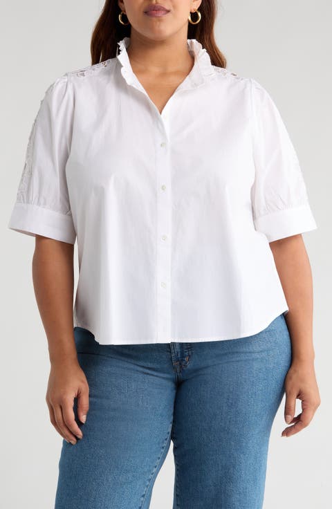 Ruffle Lace Appliqué Cotton Top (Plus)