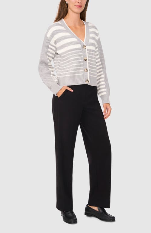 Halogen ® Variegated Stripe Cotton Blend Cardigan In Light Heather Grey Stripes