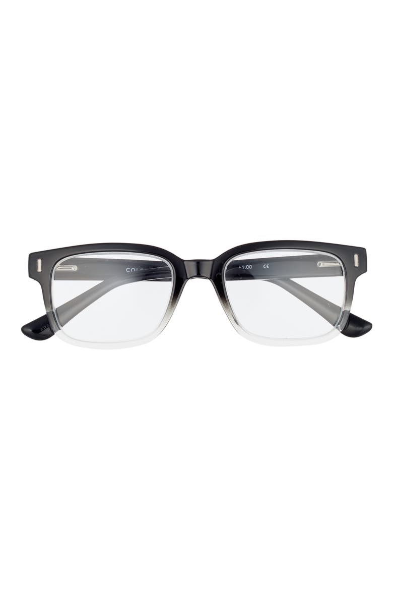 52mm Square Reading Glasses, Main, color, BLACK OMBREY CLEAR