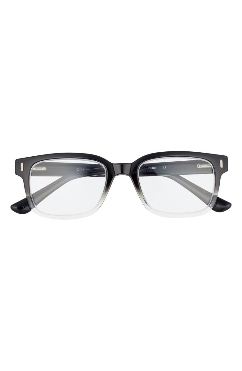 Cole Haan 52mm Square Reading Glasses, Main, color, Black Ombrey Clear