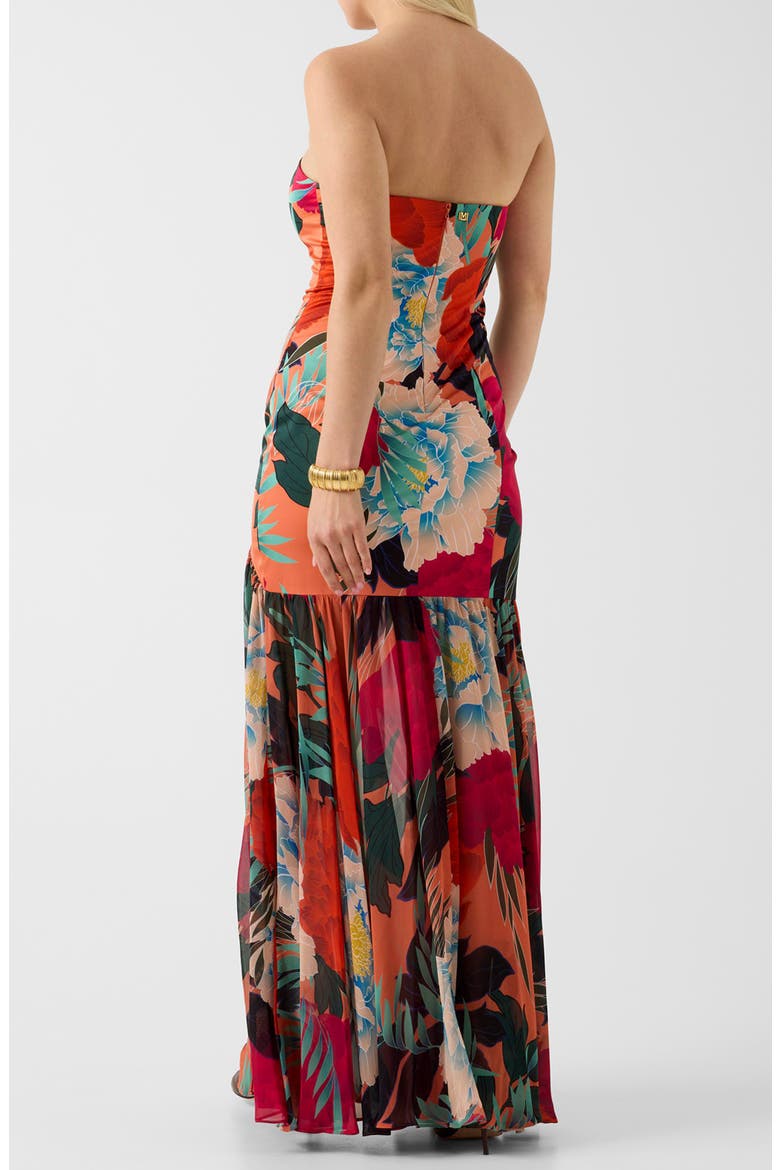 Roma Print Strapless Gown, Alternate, color, RED MULTI