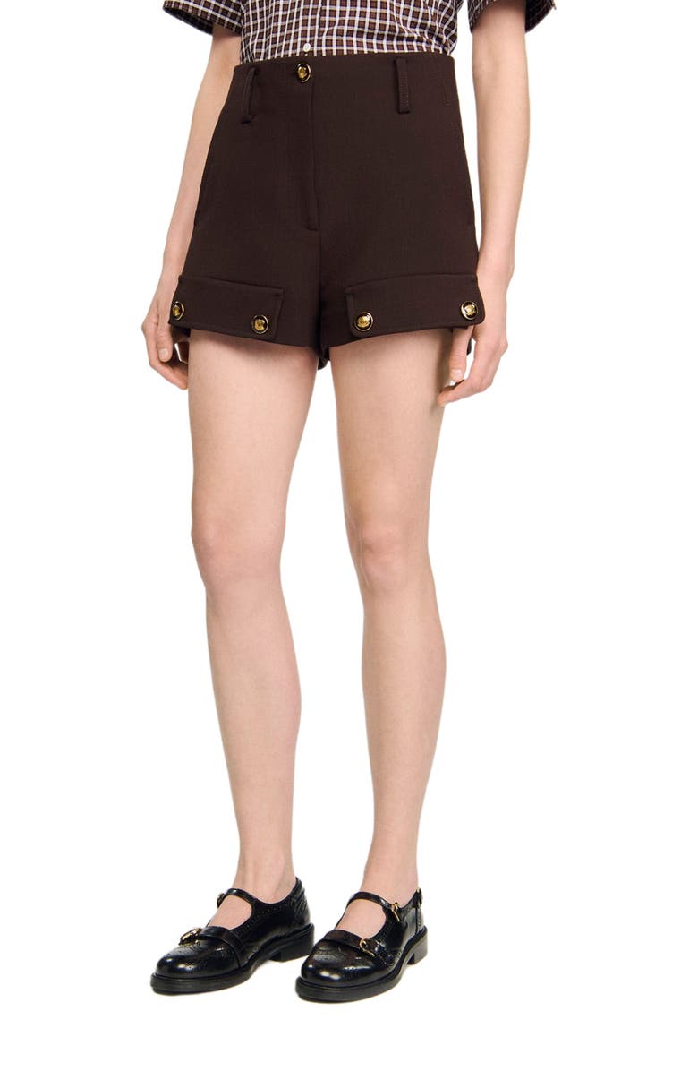 SANDRO Buttoned carpenter shorts, Alternate, color, Brown